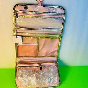 Tartan Twine Pink with Gold Foil Hanging Valet Makeup Travel Brush Organizer